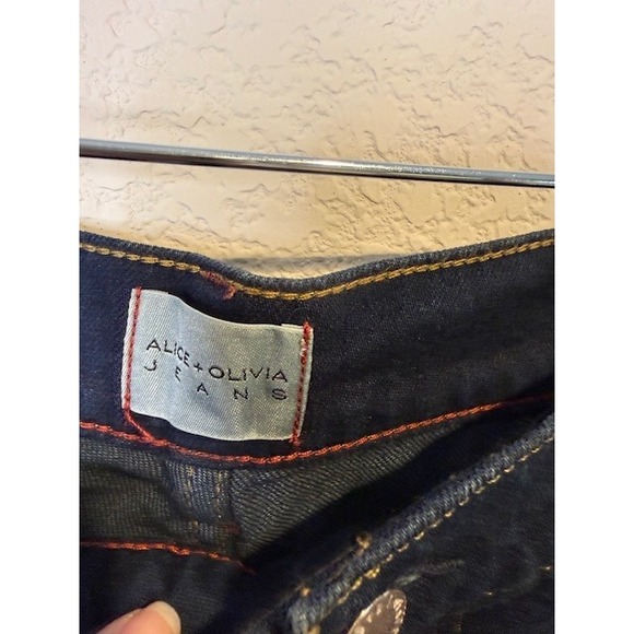 Alice + Olivia Jeans Dark Wash High Rise Wide Leg Denim Blue Indigo Tall 25 X 34 - Picture 4 of 9